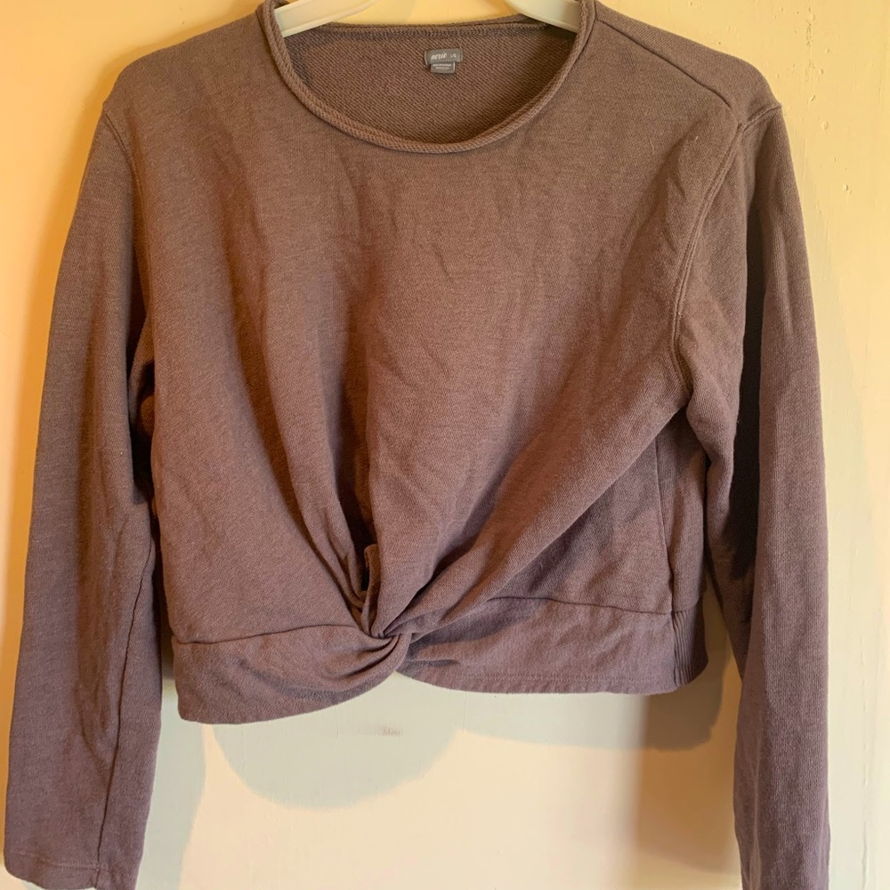 Aerie Brown Cropped Crewneck- Size Large
